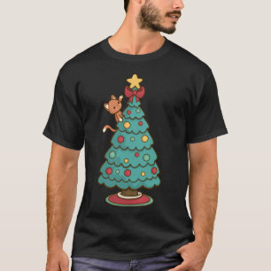Cat Climbing Christmas Tree - Cute Kitten Santa T-Shirt