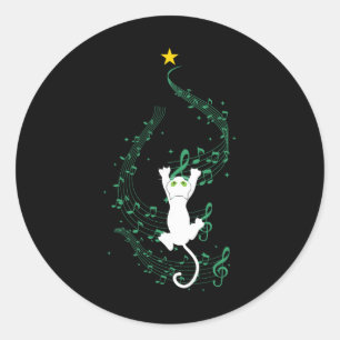 Cat Climbing Music Note Christmas Tree Gift Classic Round Sticker