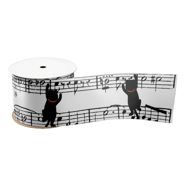 Cat Climbing On Music  Satin Ribbon (Spool)