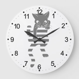 Cat climbing page lines - Choose background color Large Clock