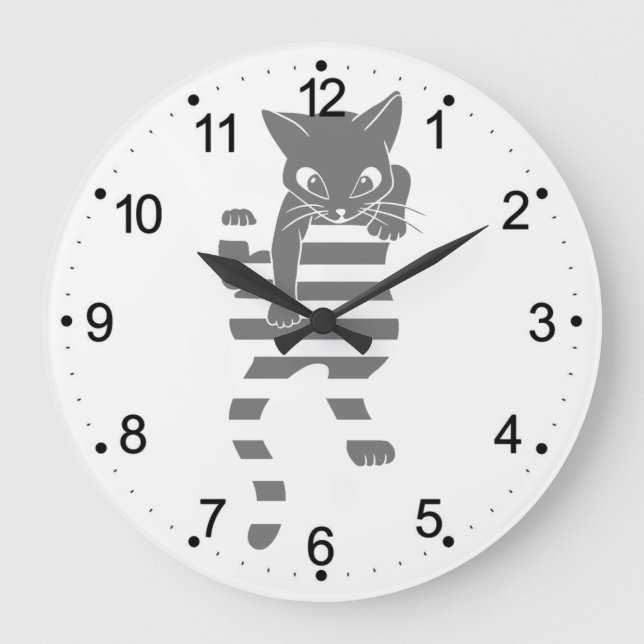 Cat climbing page lines - Choose background color Large Clock (Front)