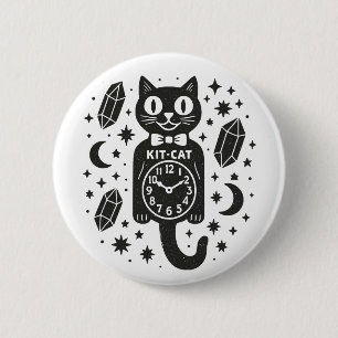 Cat Clock 6 Cm Round Badge