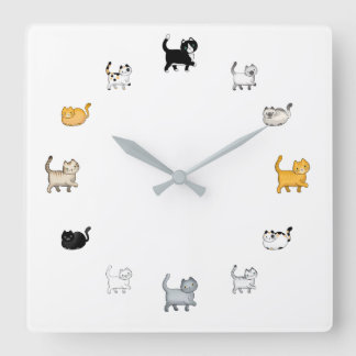 Cat Clock, Square Square Wall Clock