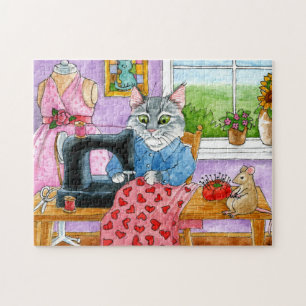 Cat clothing designer sewing room jigsaw puzzle