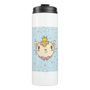 Cat Cloud Heart Texture Kitten Cute Crown Bow Thermal Tumbler