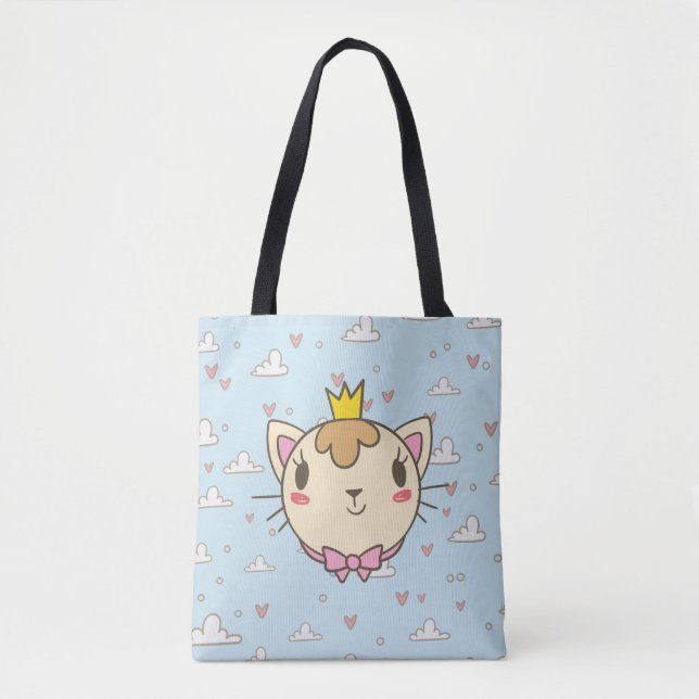 Cat cloud heart texture kitten tote bag (Front)