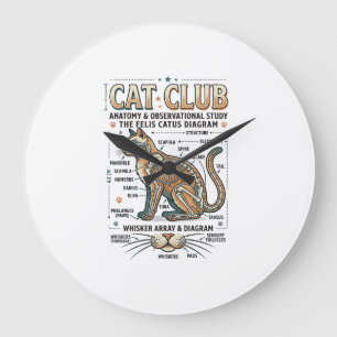 Cat Club Cat Anatomy Scientific Diagram Vintage Ve Large Clock