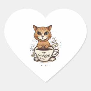 Cat Coffee 1 Heart Sticker