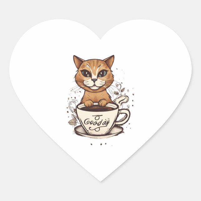 Cat Coffee  1 Heart Sticker (Front)