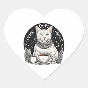 Cat Coffee 3 Heart Sticker
