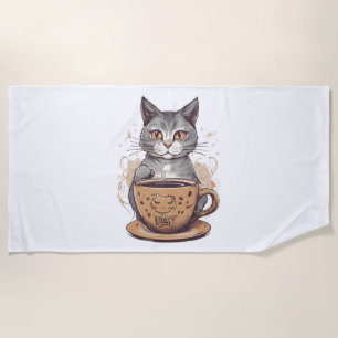 Cat Coffee Beach Towel