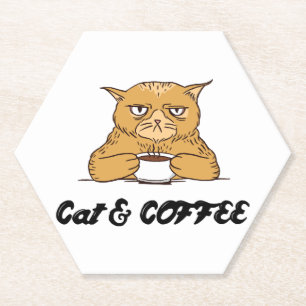 Cat & Coffee Funny Cat Coffee Design Gift Idea Paper Coaster