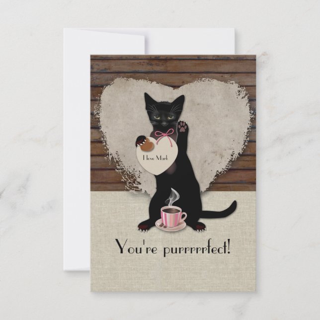 Cat Coffee Personalised Valentine Card (Front)