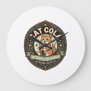 Cat Cola Cat Soda Pop Beverage Label Cat Vintage V Large Clock