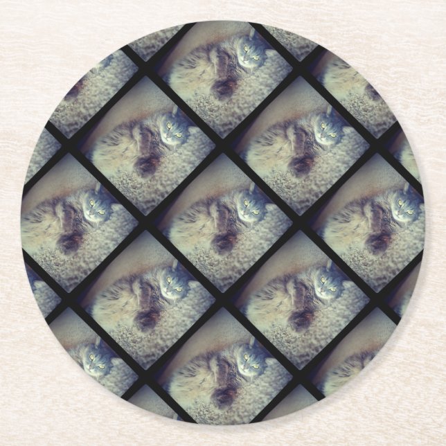 Cat Collage by Shirley Taylor Round Paper Coaster (Front)