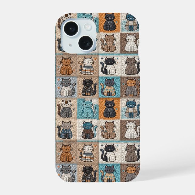 Cat Collection Quilt Pattern iPhone 15 Case (Back)