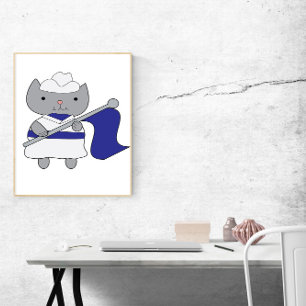Cat Colour Guard Blue White Poster