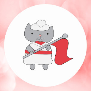 Cat Colour Guard Red White Classic Round Sticker