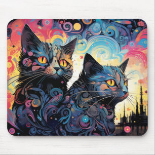 Cat Colourful Animal Enchanting Abstract Mouse Pad