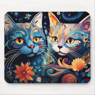 Cat Colourful Animal Enchanting Abstract Mouse Pad