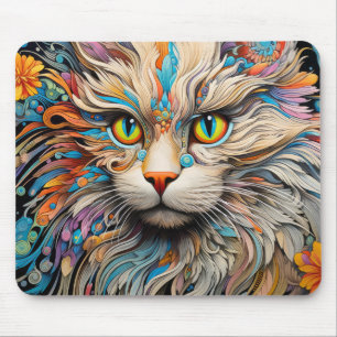 Cat Colourful Animal Enchanting Abstract Mouse Pad