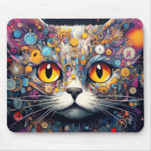 Cat Colourful Animal Enchanting Abstract Mouse Pad