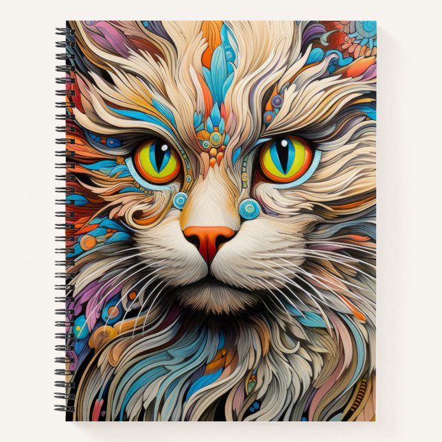 Cat Colourful Animal Enchanting Abstract  Notebook (Front)