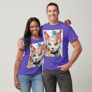 Cat Colourful Cartoon Kitty with Crazy Eye GRAFFIT T-Shirt