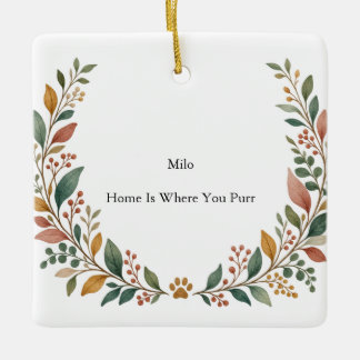 Cat Companion Botanical Ceramic Square Ornament