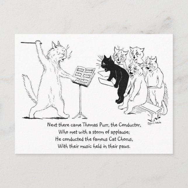 Cat Conducting Chorus Vintage Louis Wain Postcard (Front)