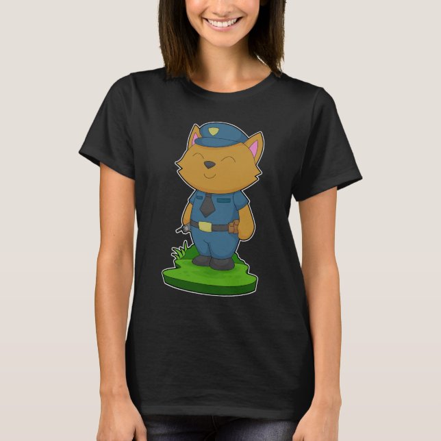 Cat Cop Microphone Police T-Shirt (Front)