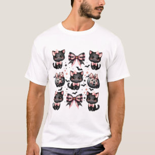 Cat Coquette Halloween Bows Black Pink Halloween G T-Shirt