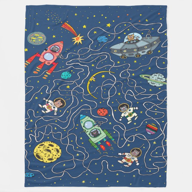 cat cosmos cosmonaut rocket fleece blanket (Front)