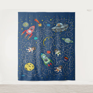 cat cosmos cosmonaut rocket tapestry