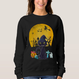 Cat Costume Halloween Witch Horror Carved Pumpkin Sweatshirt