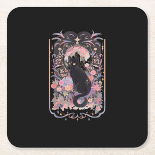 Cat Cottagecore Academia Goblincore Witch Goth Men Square Paper Coaster