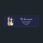 Cat Couple Christmas Return Address Label<br><div class="desc">Unique,  cartoon,  navy blue Christmas return address label with cute love couple cats.</div>