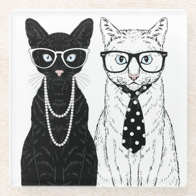 Cat Couple Glass Coaster (Front)
