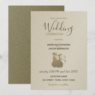 Cat Couple Modern Gold Elegant Wedding Invitation