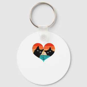 Cat Couple Retro Vintage Shirt Funny Black Cat Val Key Ring