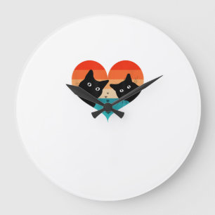 Cat Couple Retro Vintage Shirt Funny Black Cat Val Large Clock