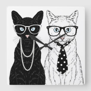 Cat Couple Square Wall Clock