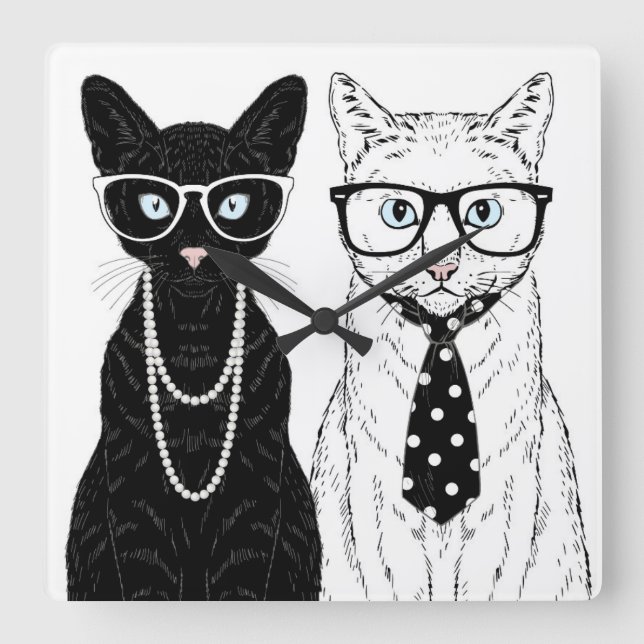 Cat Couple Square Wall Clock (Front)