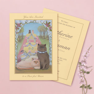 Cat Couple Yellow Wedding Invitation
