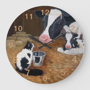 Cat, Cow and Calf Large Clock