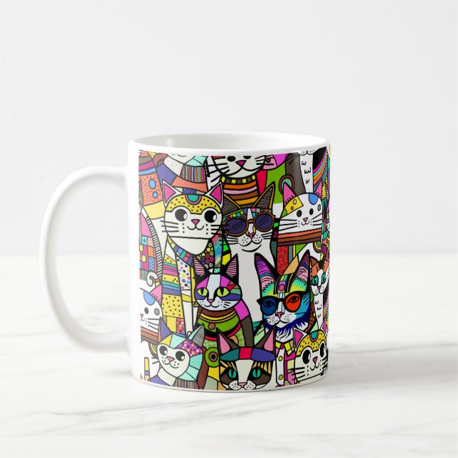 Cat Crazy Clowder of cats, colorful gift Coffee Mug (Left)