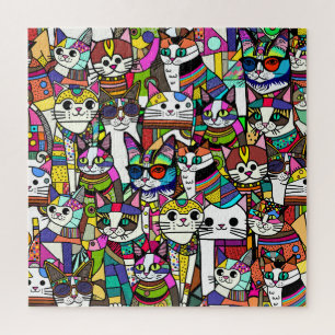 Cat Crazy Clowder of cats, colourful gift Jigsaw Puzzle