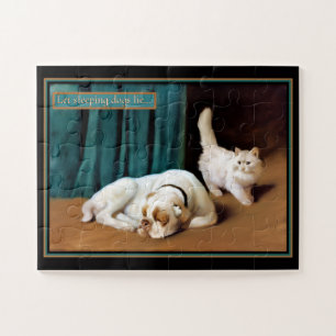 Cat Creeping up on Sleeping Bulldog Jigsaw Puzzle