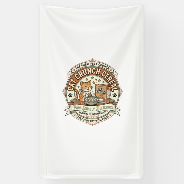 Cat Crunch Cereal Cat Breakfast Cereal Box Cat Vin Banner (Vertical)
