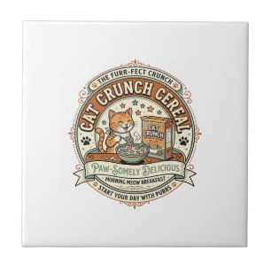 Cat Crunch Cereal Cat Breakfast Cereal Box Cat Vin Ceramic Tile